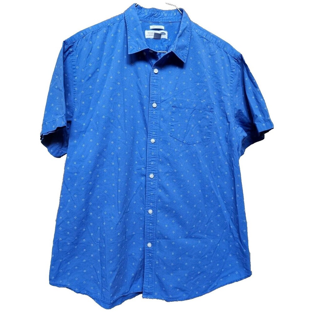Old Navy Blue Cotton Button Front Shirt MOP Buttons Mens Size 2X Soft